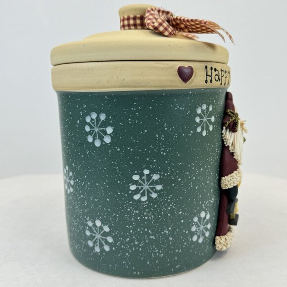 Happy Holidays Santa Claus Stoneware Cookie Jar with Lid Canister Crock 7.25 in - Picture 3 of 13